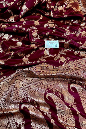 Maroon Zari Katan Satin Silk Banarasi Saree