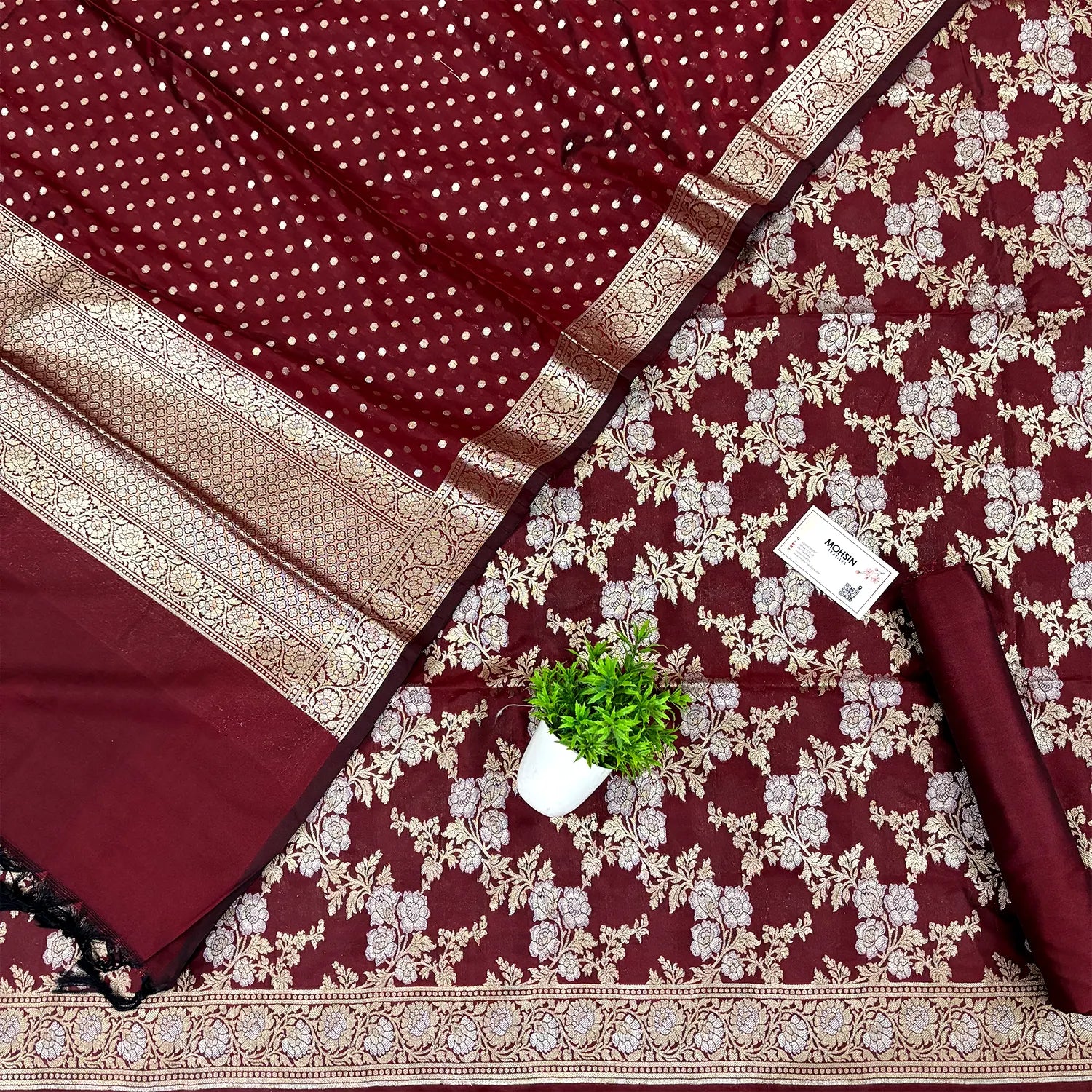 Maroon Zari Katan Silk Banarasi Suit