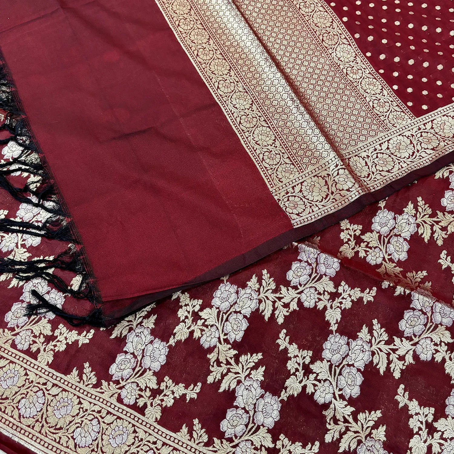 Maroon Zari Katan Silk Banarasi Suit
