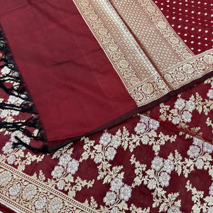 Maroon Zari Katan Silk Banarasi Suit