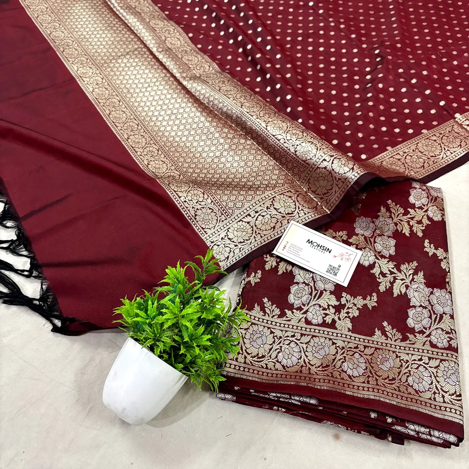 Maroon Zari Katan Silk Banarasi Suit