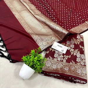 Maroon Zari Katan Silk Banarasi Suit