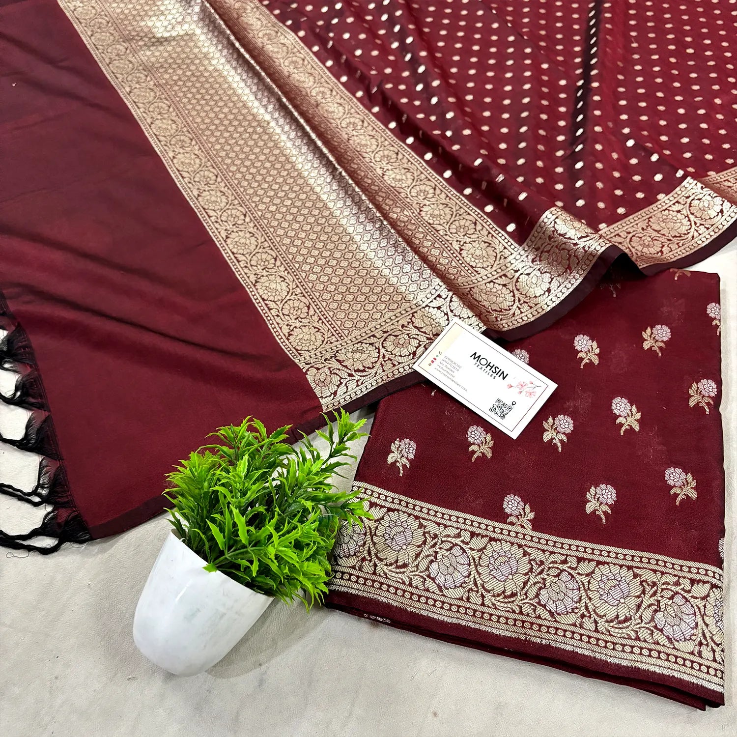 Maroon Zari Katan Silk Banarasi Suit