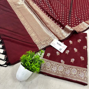 Maroon Zari Katan Silk Banarasi Suit