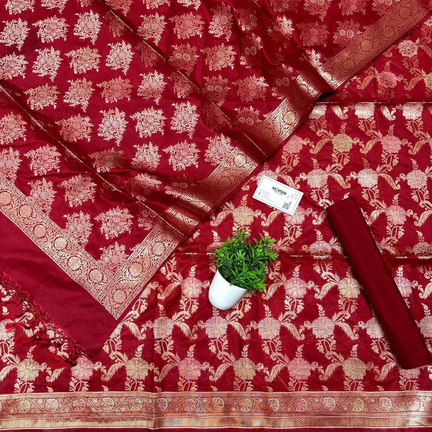 Maroon Zari Katan Silk Banarasi Suit