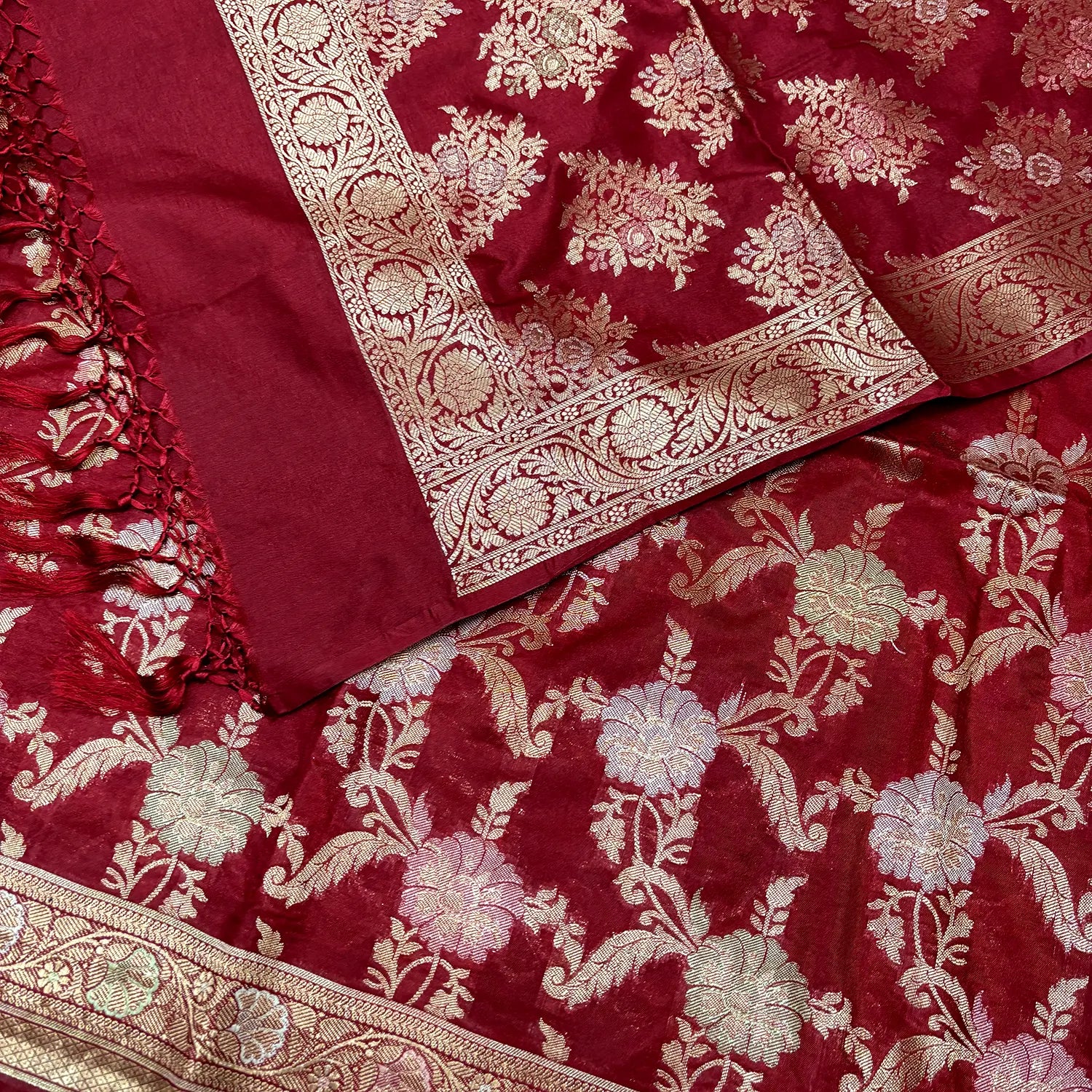 Maroon Zari Katan Silk Banarasi Suit