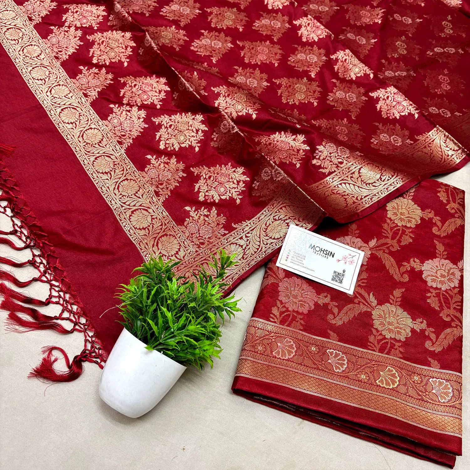 Maroon Zari Katan Silk Banarasi Suit
