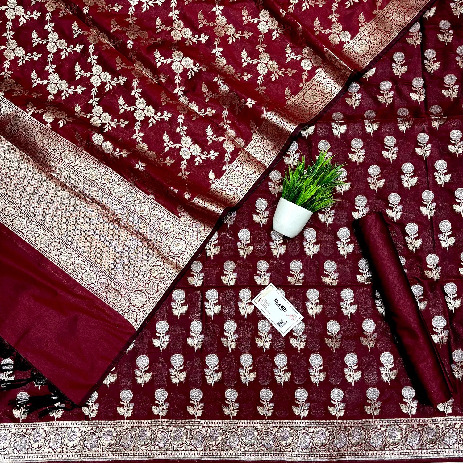 Maroon Zari Katan Silk Banarasi Suit