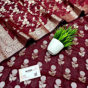Maroon Zari Katan Silk Banarasi Suit
