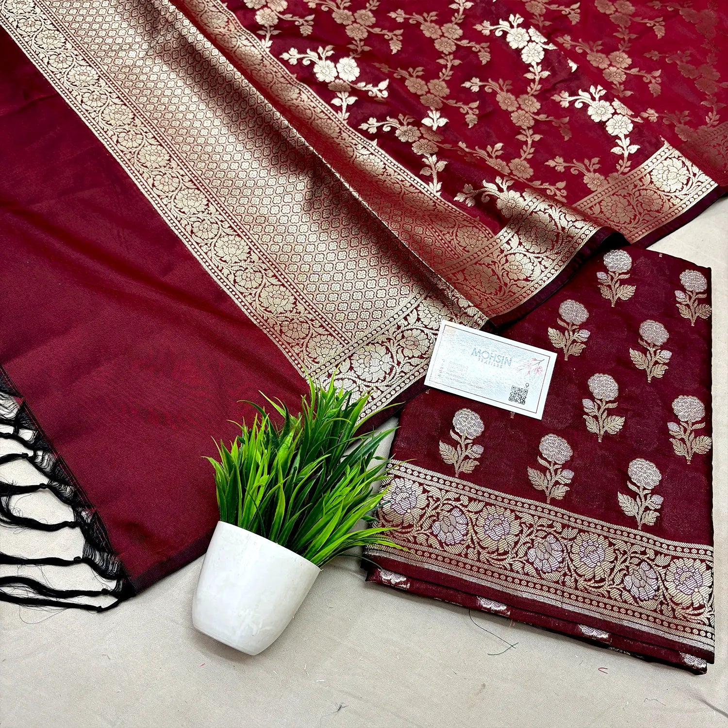 Maroon Zari Katan Silk Banarasi Suit