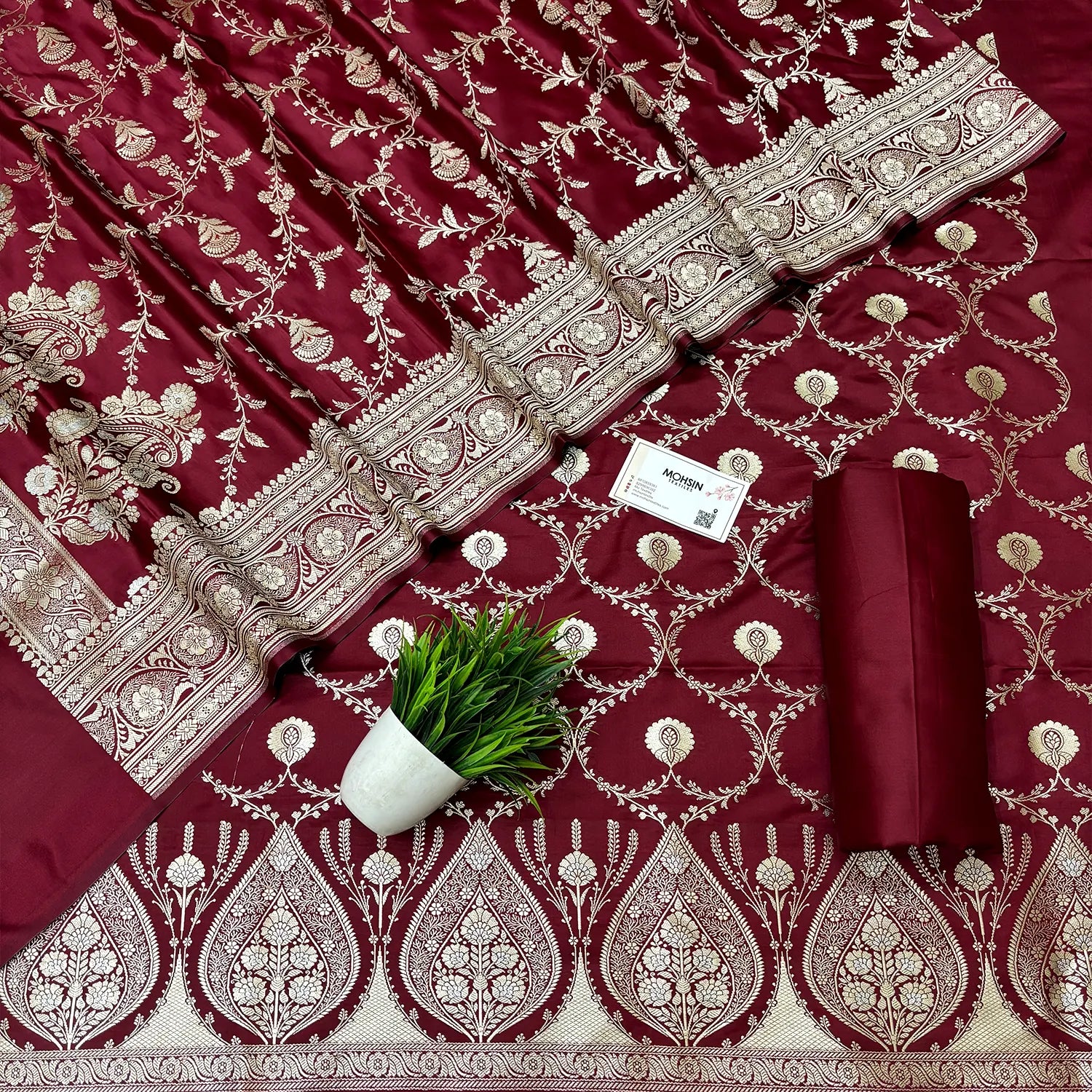 Maroon Zari Katan Silk Banarasi Suit