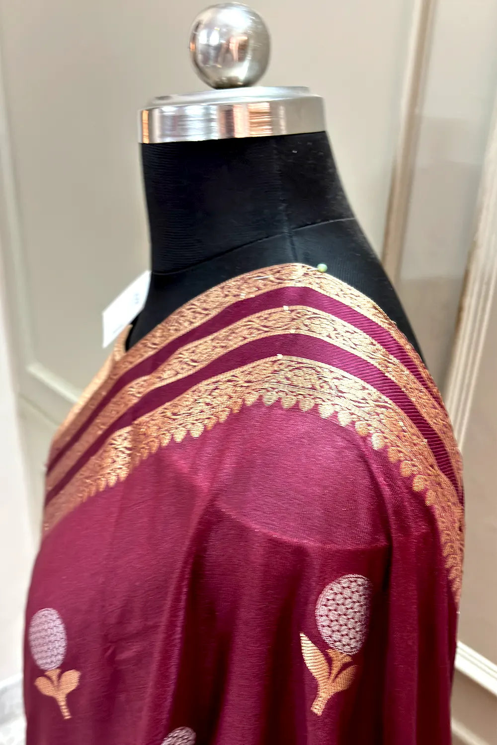 Maroon Zari Organza Silk Banarasi Saree