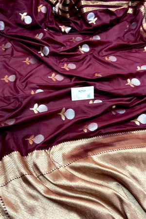 Maroon Zari Organza Silk Banarasi Saree