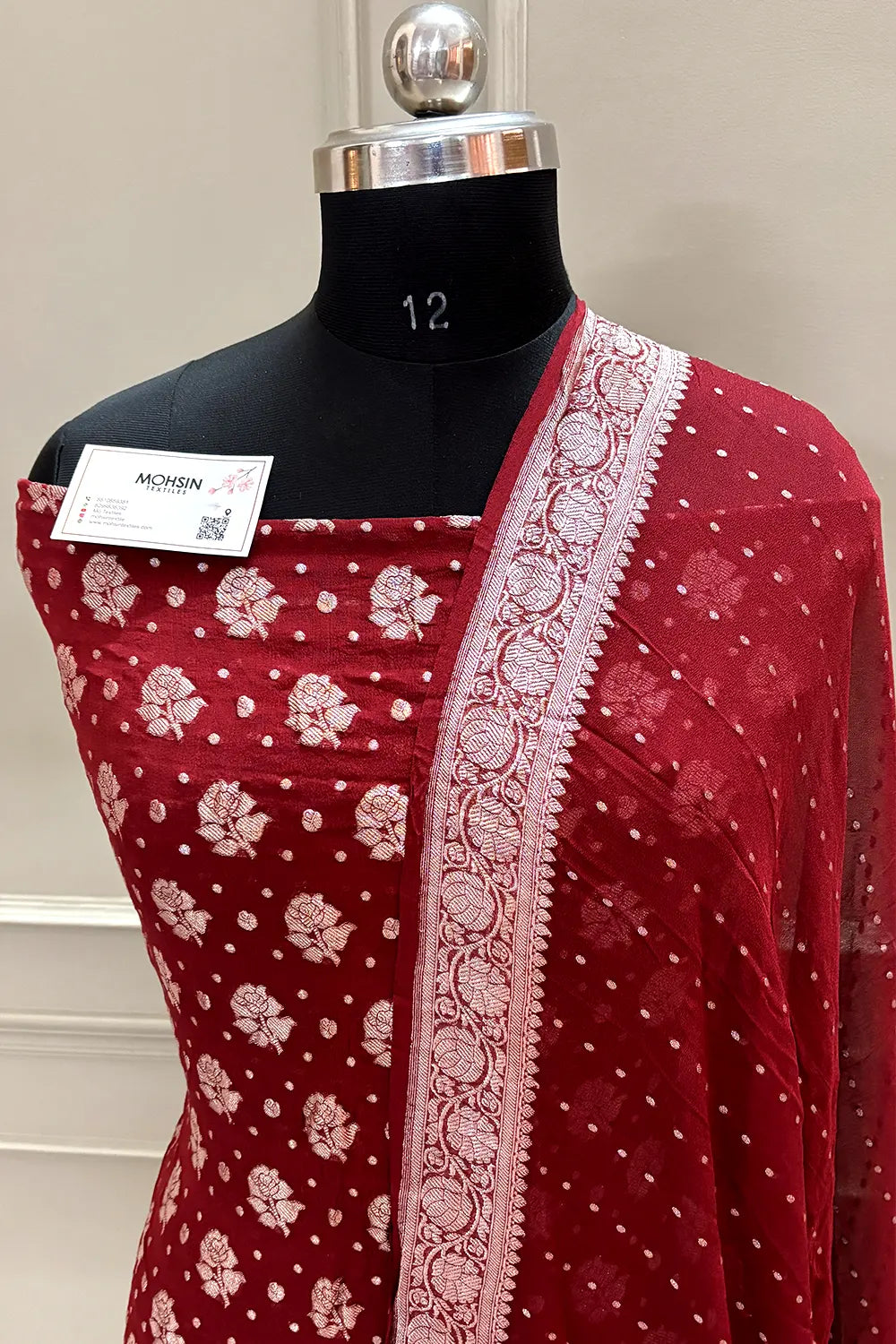 Maroon Zari Pure Georgette Silk Banarasi Suit