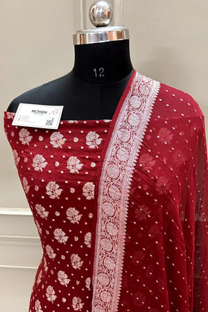 Maroon Zari Pure Georgette Silk Banarasi Suit