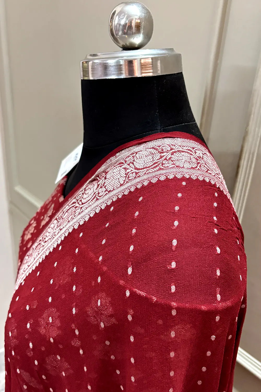 Maroon Zari Pure Georgette Silk Banarasi Suit