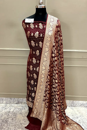 Maroon Zari Pure Georgette Silk Banarasi Suit