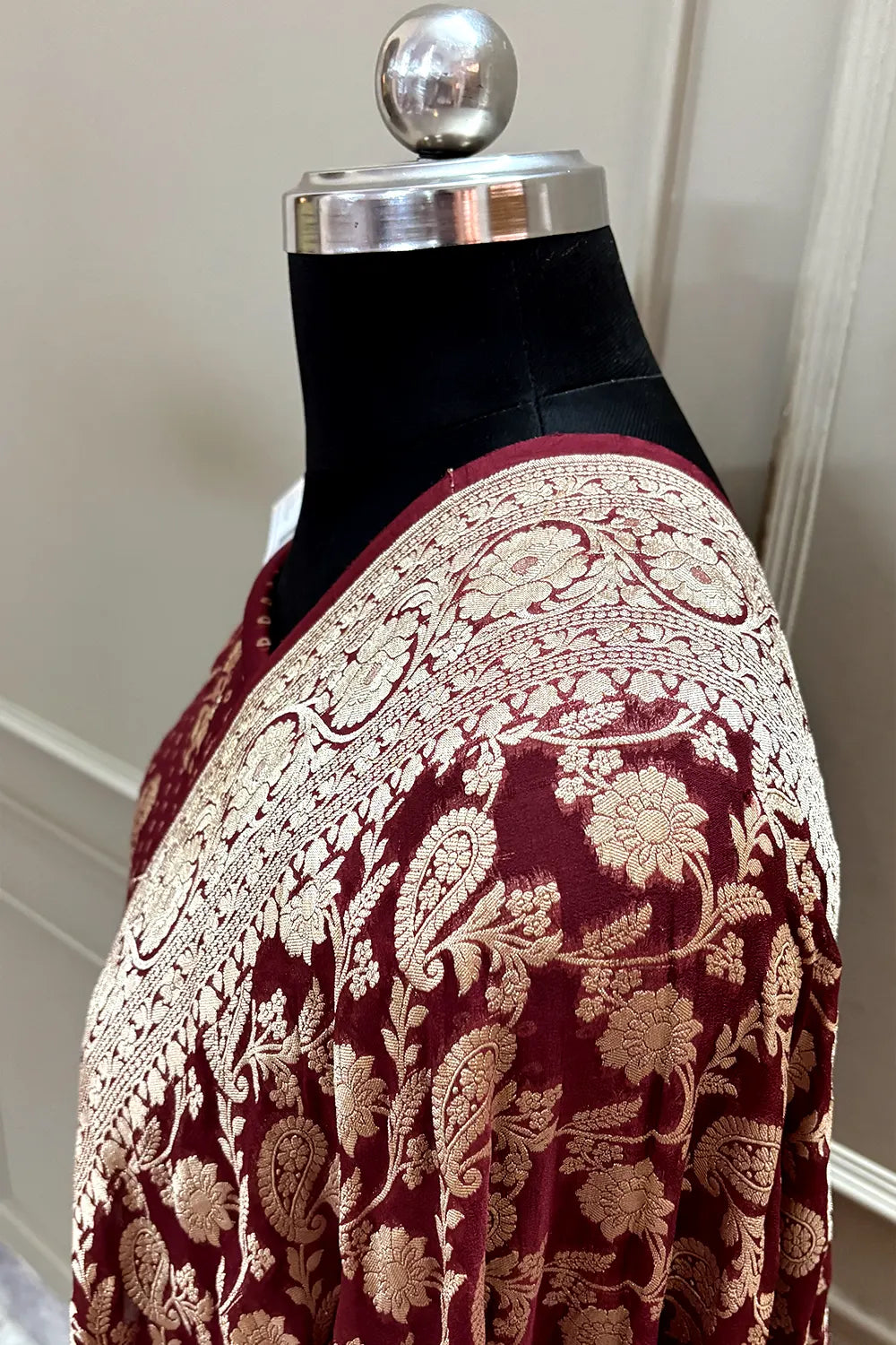 Maroon Zari Pure Georgette Silk Banarasi Suit