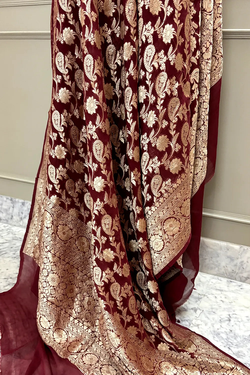 Maroon Zari Pure Georgette Silk Banarasi Suit