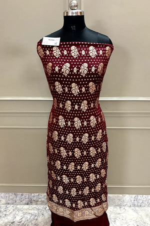 Maroon Zari Pure Georgette Silk Banarasi Suit