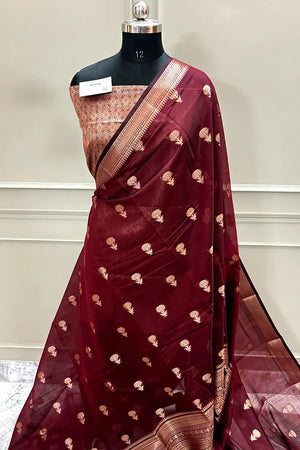 Maroon Zari Resham Banarasi Silk Saree