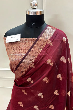 Maroon Zari Resham Banarasi Silk Saree