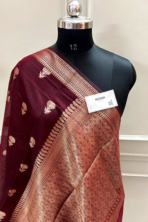 Maroon Zari Resham Banarasi Silk Saree
