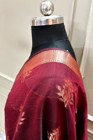 Maroon Zari Resham Banarasi Silk Saree
