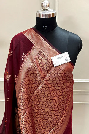 Maroon Zari Resham Banarasi Silk Saree