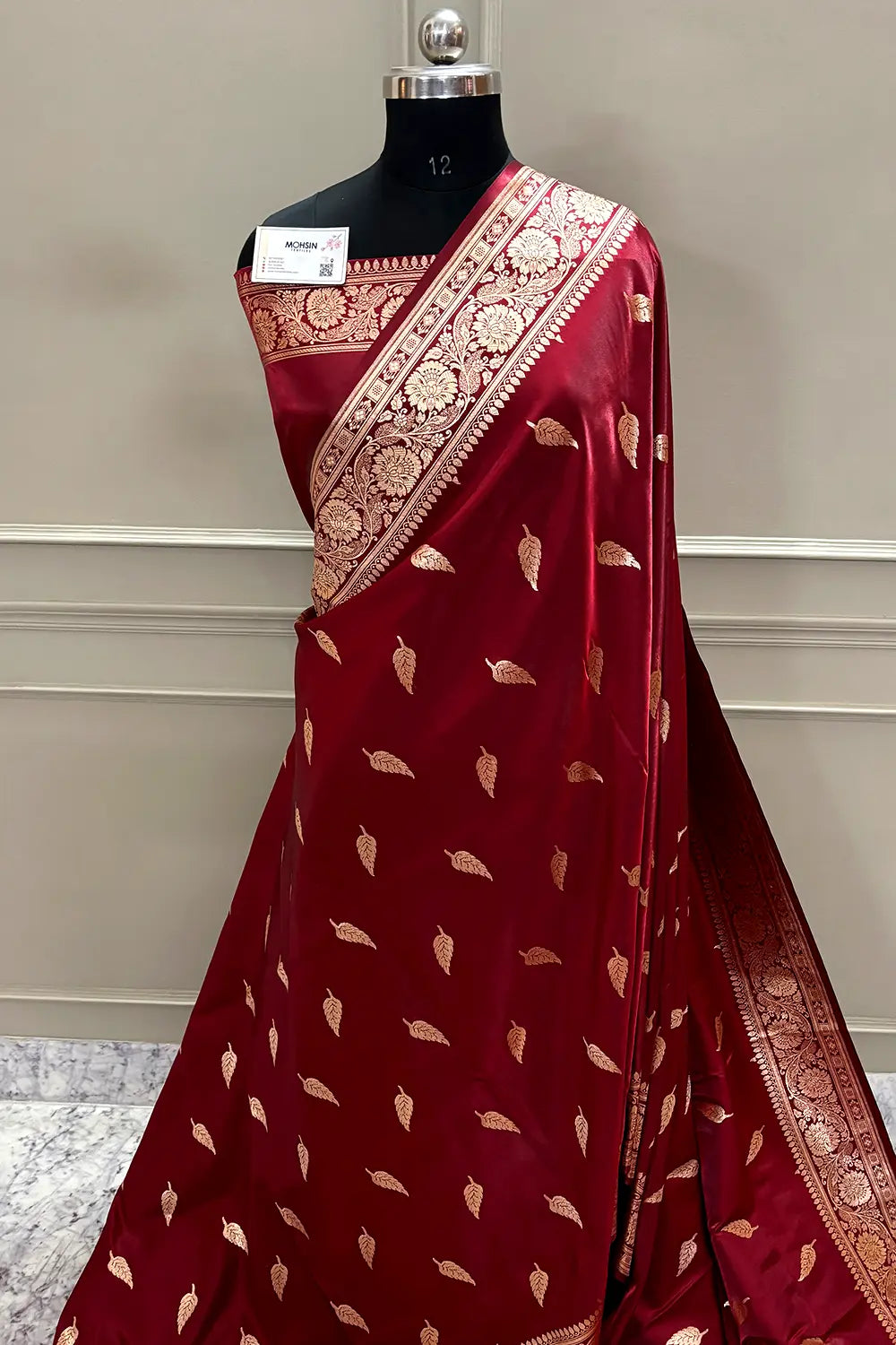 Maroon Zari Satin Silk Banarasi Saree