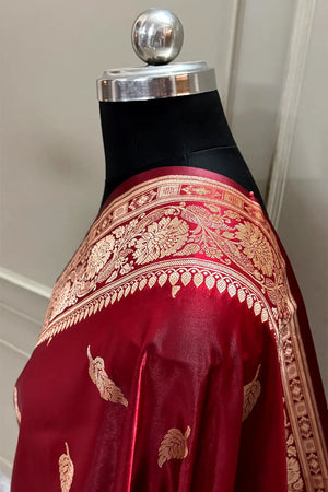 Maroon Zari Satin Silk Banarasi Saree