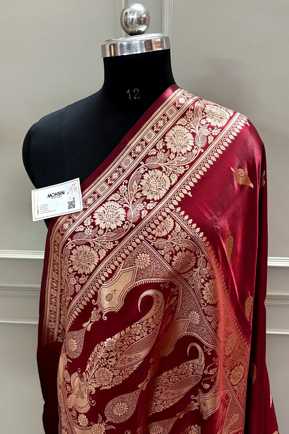 Maroon Zari Satin Silk Banarasi Saree
