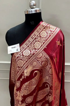 Maroon Zari Satin Silk Banarasi Saree