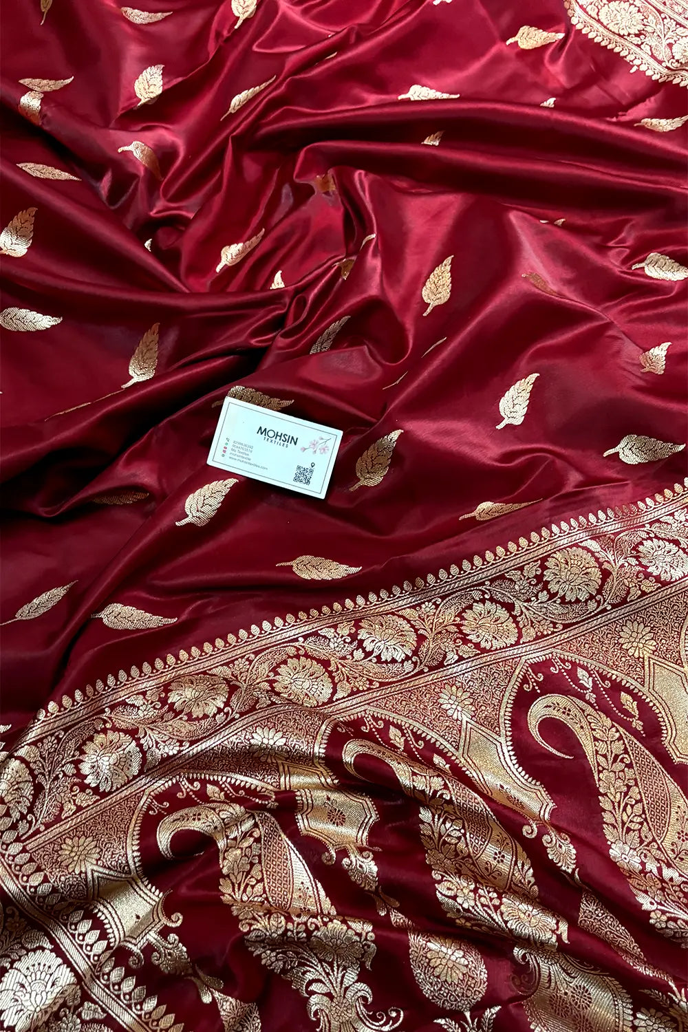 Maroon Zari Satin Silk Banarasi Saree