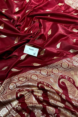 Maroon Zari Satin Silk Banarasi Saree