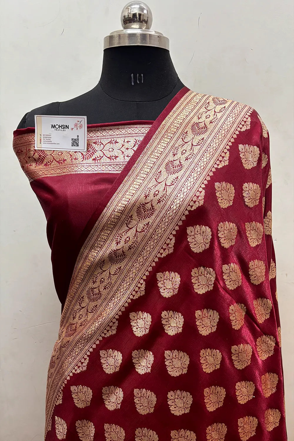 Maroon Zari Satin Silk Banarasi Saree