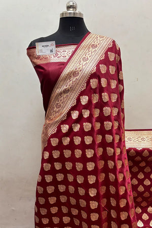 Maroon Zari Satin Silk Banarasi Saree