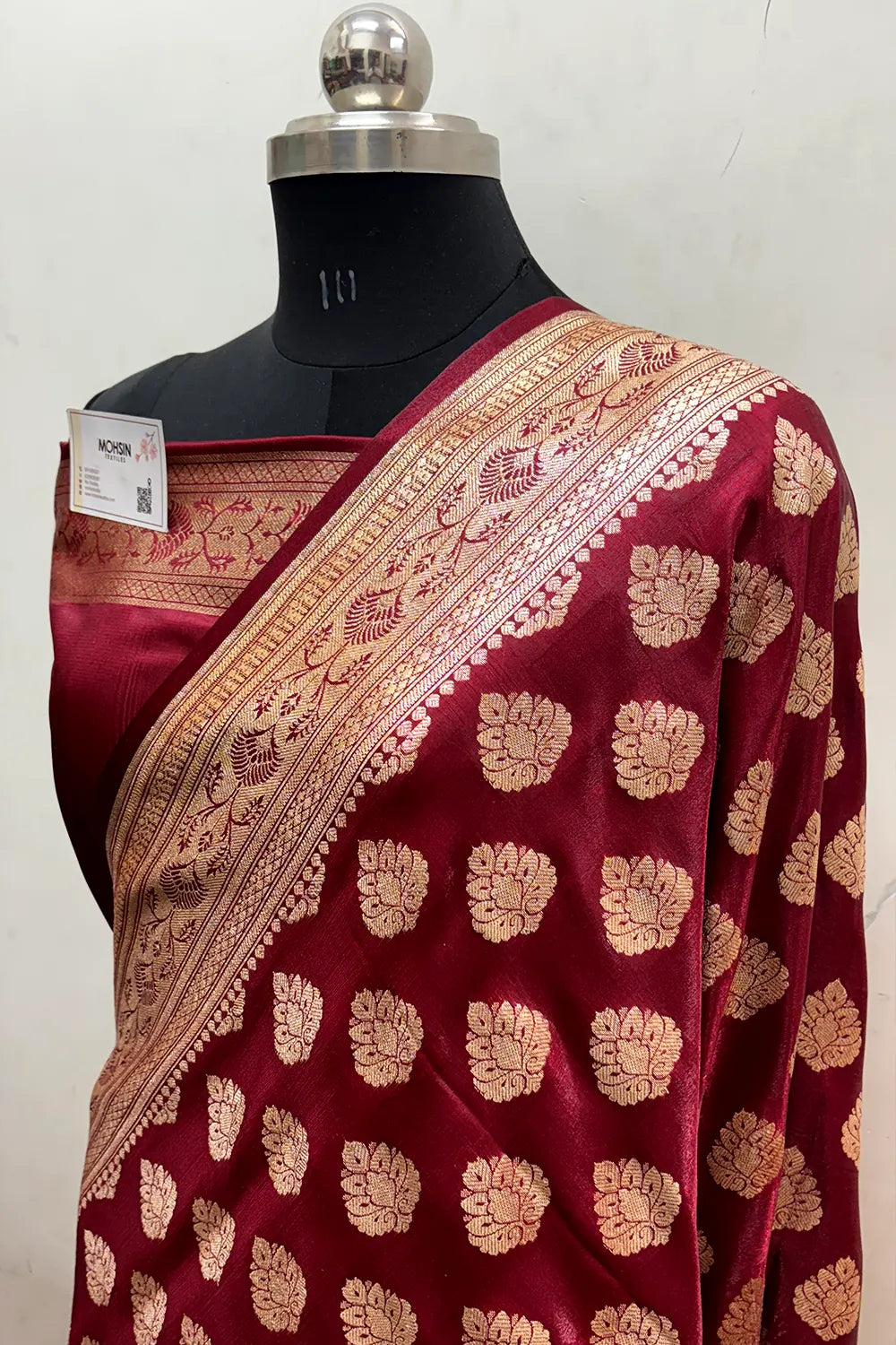 Maroon Zari Satin Silk Banarasi Saree