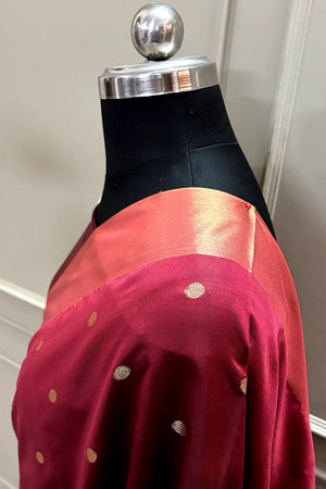 Maroon Zari Semi Katan Silk Banarasi Saree