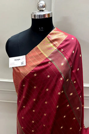 Maroon Zari Semi Katan Silk Banarasi Saree