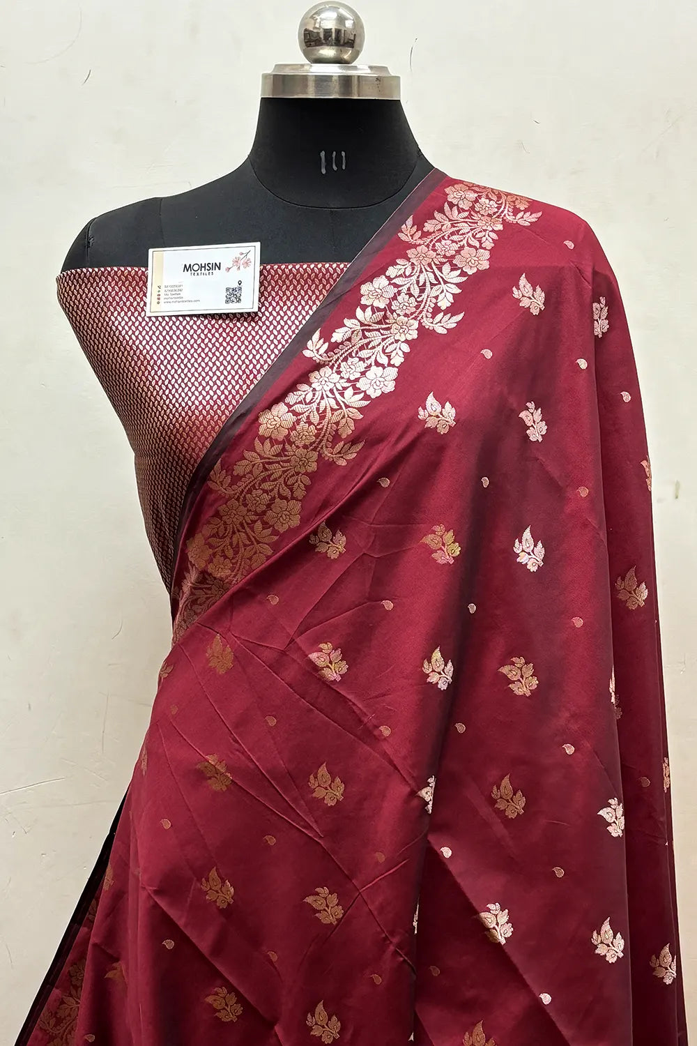 Maroon Zari Semi Katan Silk Banarasi Saree