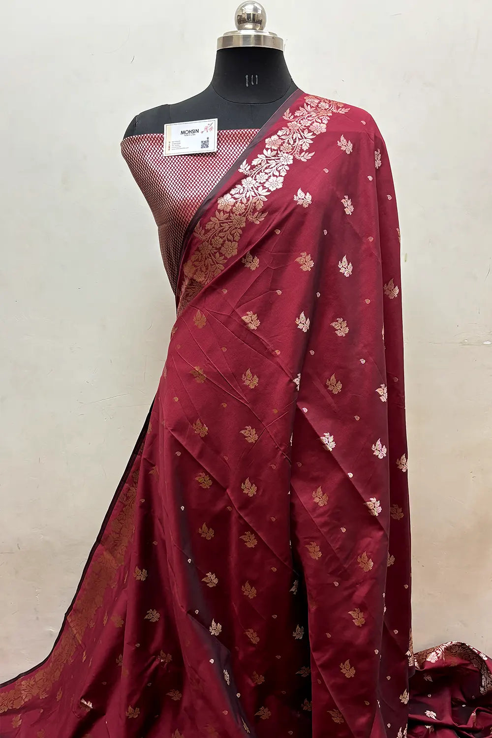 Maroon Zari Semi Katan Silk Banarasi Saree