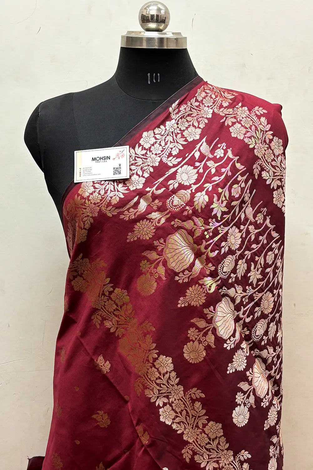 Maroon Zari Semi Katan Silk Banarasi Saree