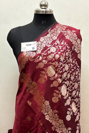 Maroon Zari Semi Katan Silk Banarasi Saree