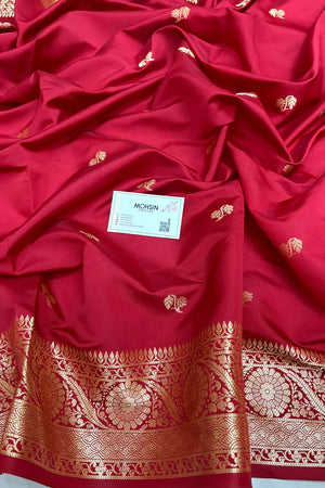 Maroon Zari Semi Katan Silk Banarasi Saree