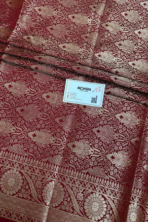 Maroon Zari Semi Katan Silk Banarasi Saree