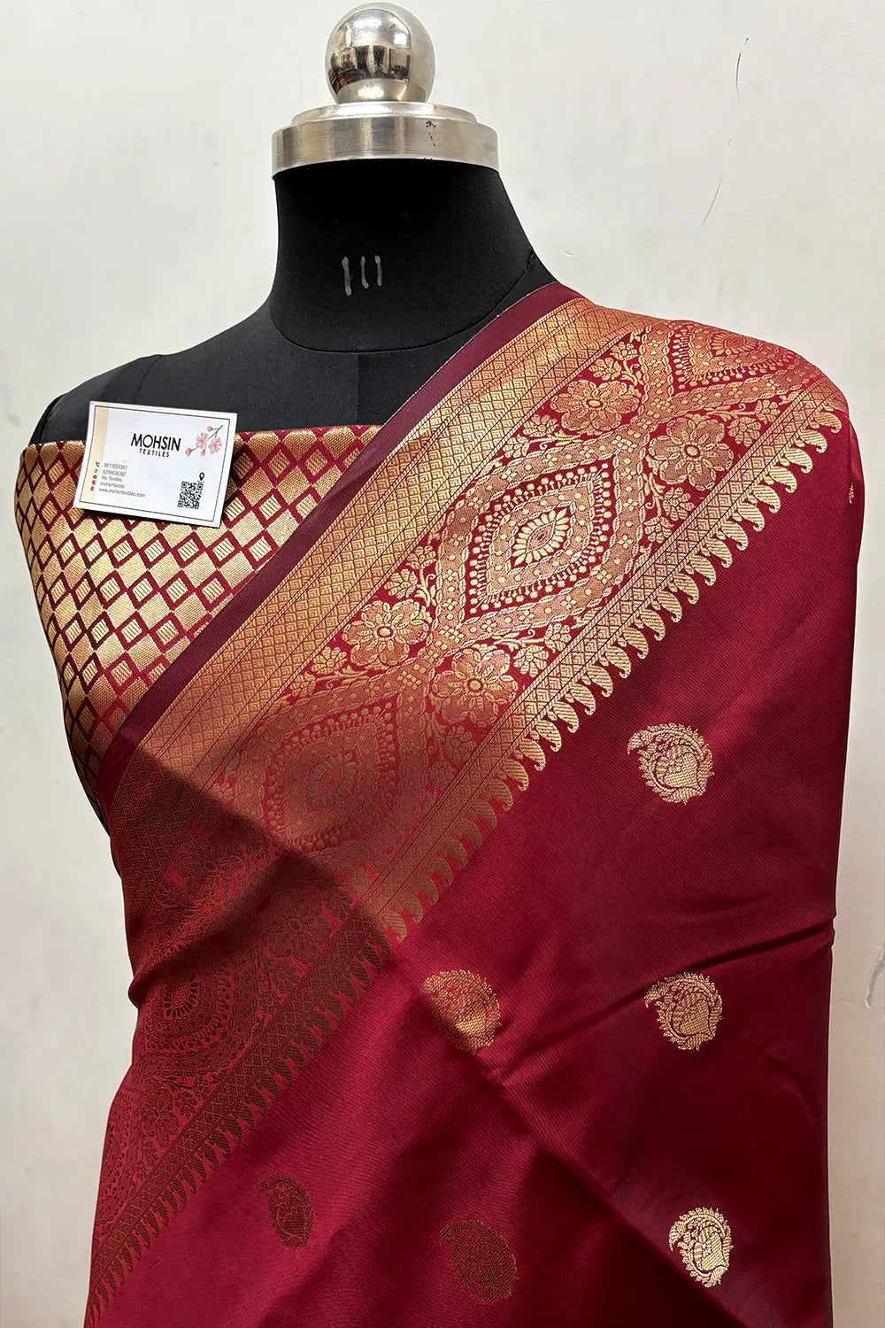 Maroon  Zari Semi Katan Silk Banarasi Saree