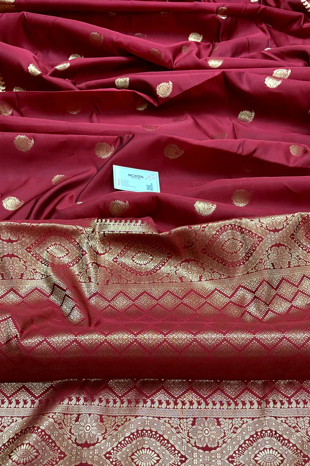 Maroon  Zari Semi Katan Silk Banarasi Saree