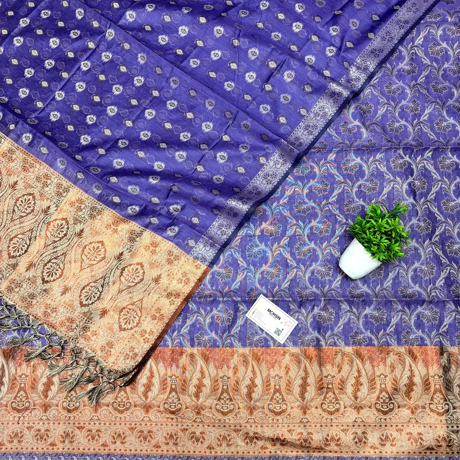 Mauve and Gold Zari Border Cotton Silk Banarasi Suit