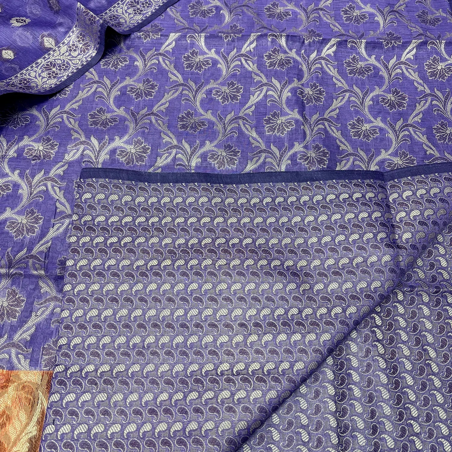 Mauve and Gold Zari Border Cotton Silk Banarasi Suit